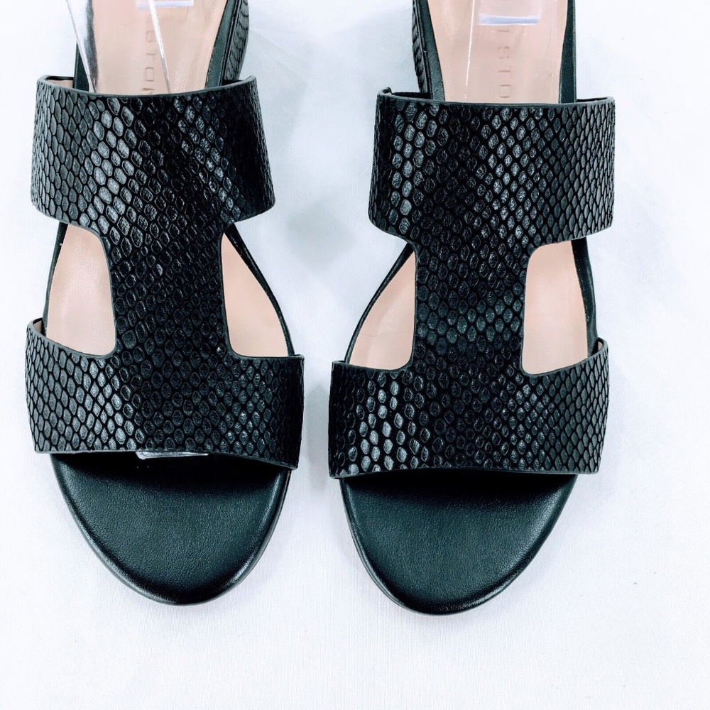 H by Halston Leather Wedge Sandal Black Snake Embossed Slide On Cut Out Sz 7.5 - Picture 4 of 12
